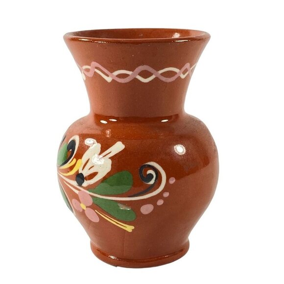 Vintage Hungary Pottery Vase 4”T 2.5”W Studio Art Pottery Flower Deco Redware - Picture 4 of 12